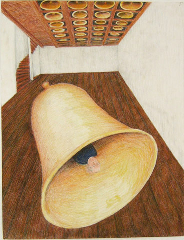 Klok, 2007, kleurpotlood op papier, 65 x 50 cm
